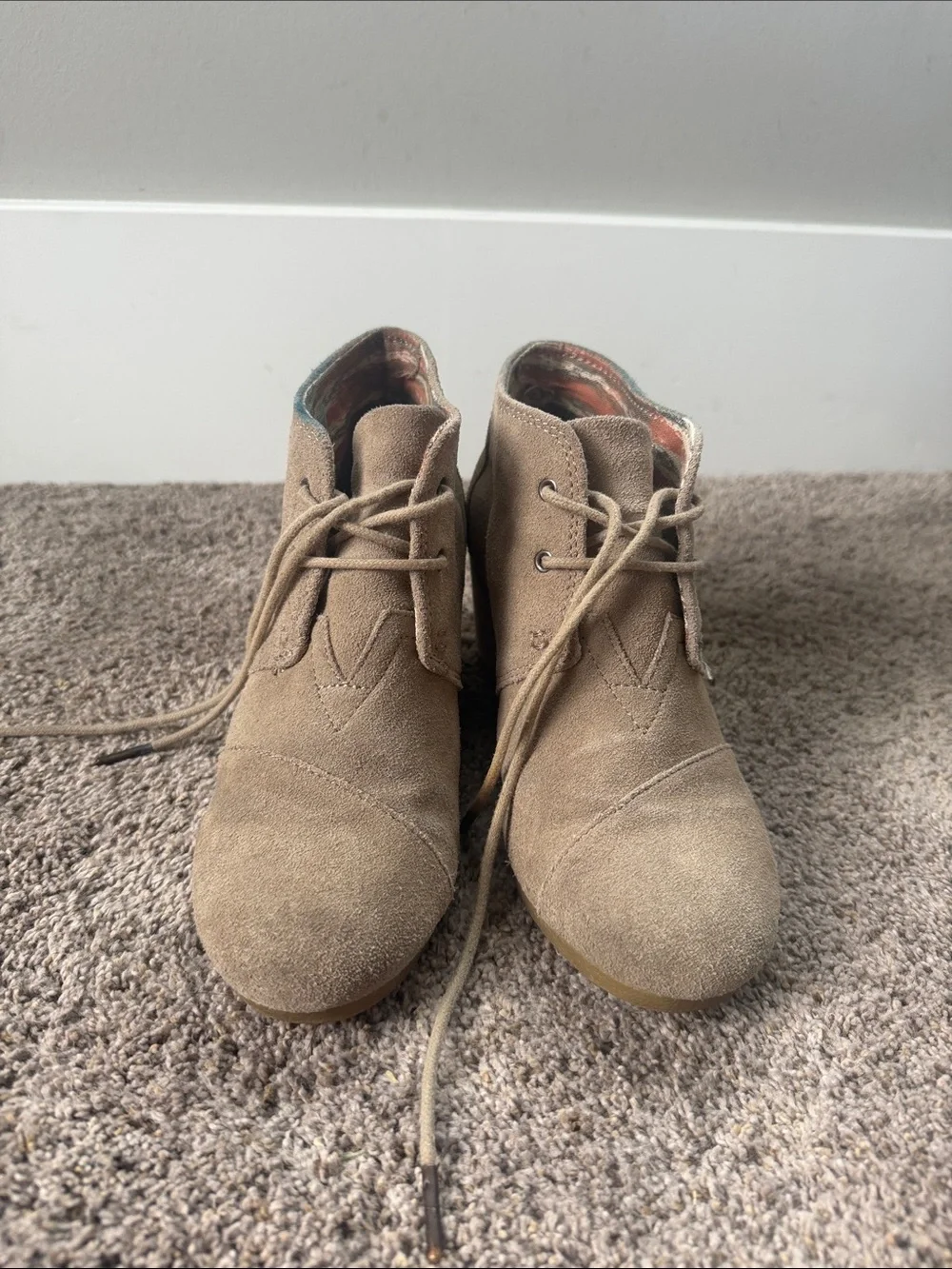 Toms Taupe Suede Wedge Ankle Boots